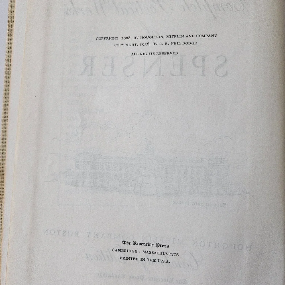 Vtg The Complete Poetical Works of Spencer‎ HC Book - 1936 Cambridge Edition